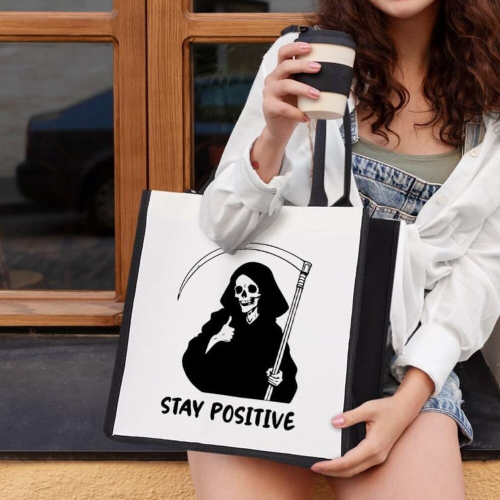 Stay positive goth tote bag